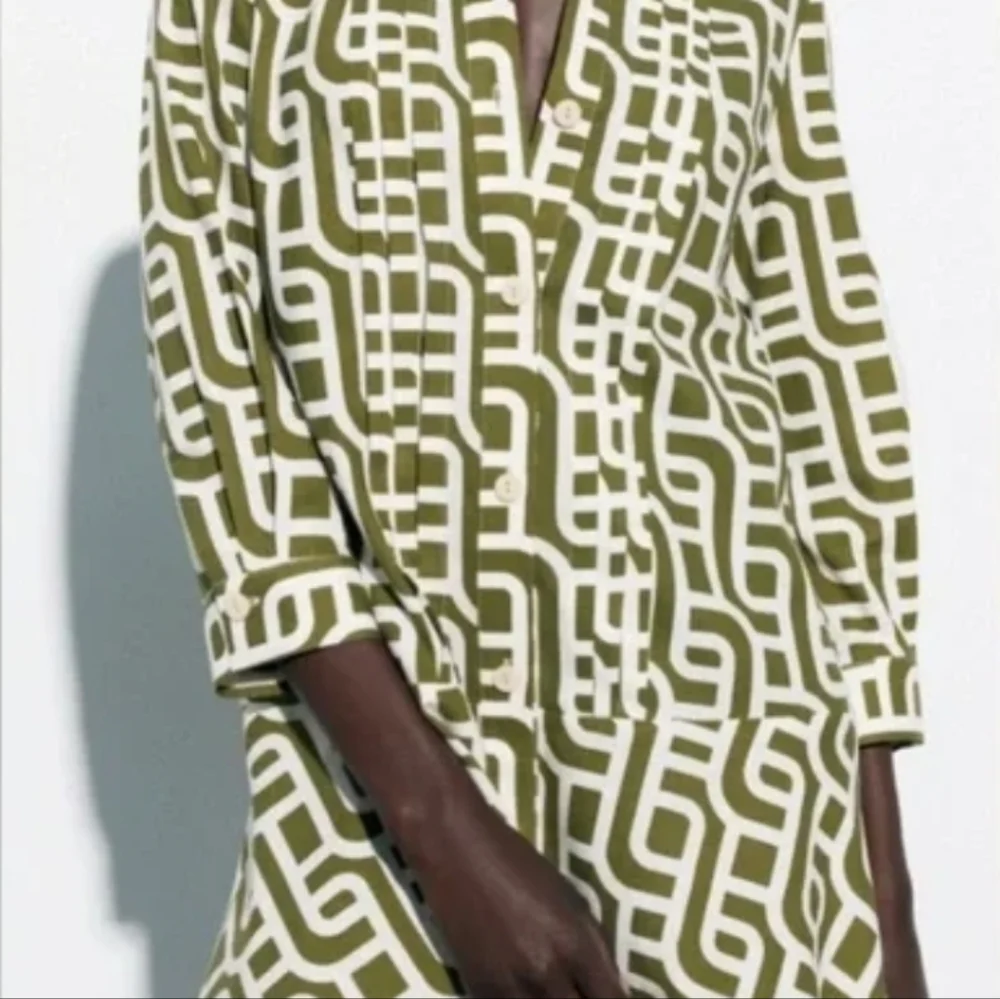Zara linen blend geometric print collared Mini Dress Size Small - Picture 5 of 5
